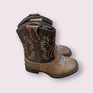 Wonder Nation Boots Children 7 Western Cowboy Brown Faux Leather Pull On Casual